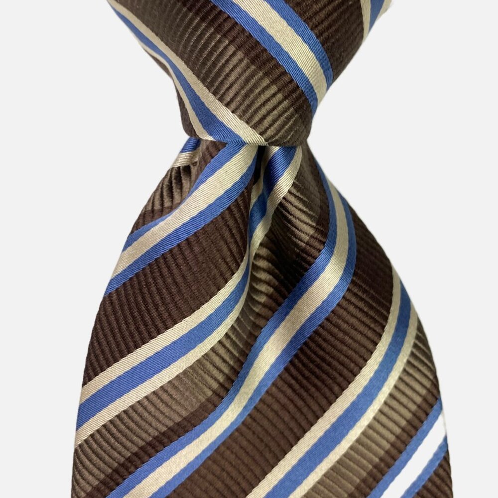 Donald J Trump Signature Collection Necktie Tie Brown Blue White Repp Stripes